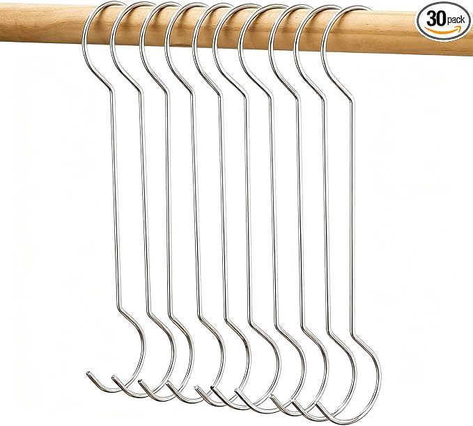 30 Pack 12 Inch Long S Hooks, Metal Extra Large S Hooks for Hanging Kitchenware Plants, Silver