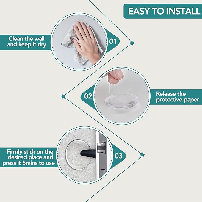 Door Stoppers for Wall, Etybetopstar 6-Pack 1.57" Rubber Door Knob Wall Protectors, Strong Self-Adhesive Door Bumpers for Wall, Quiet & Shock-Absorbing Door Handle Stopper, Clear