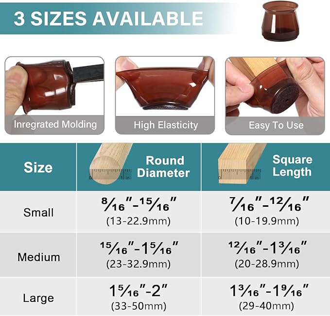 24 Pcs Chair Leg Floor Protectors Round, Silicone Felt Furniture Leg Pads Caps Covers for Hardwood Floors (Fit 1-5/16" to 2")