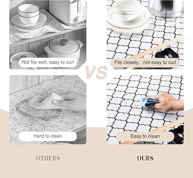 Glotoch 2 Rolls Non-Adhesive Shelf Liners for Kitchen Cabinets, Non-Slip Drawer Liners for Kitchen, Waterproof Cabinet Liners for Shelves/Dresser/Refrigerator/Bathroom, 17.5" x 30 FT, White