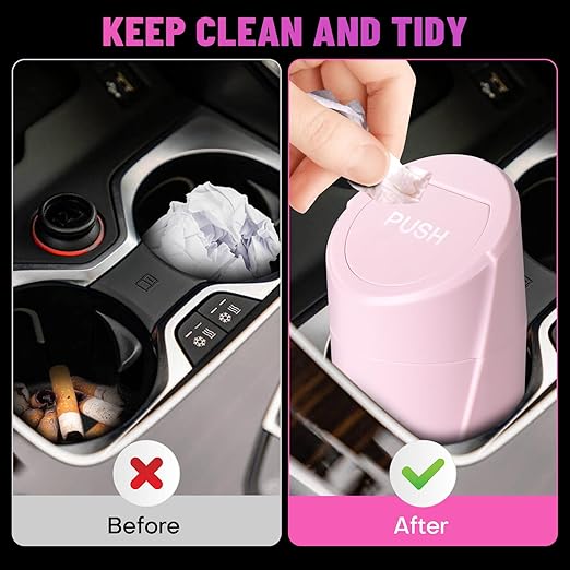 SGLRT Car Trash Can Bin with Lid - 2 Packs Car Garbage Can Cup Holder - Pink Mini Leakproof Vehicle Garbage Bin with 40pcs Trash Bags-Automobile Organizers and Storage for Front Back Seat Accessories