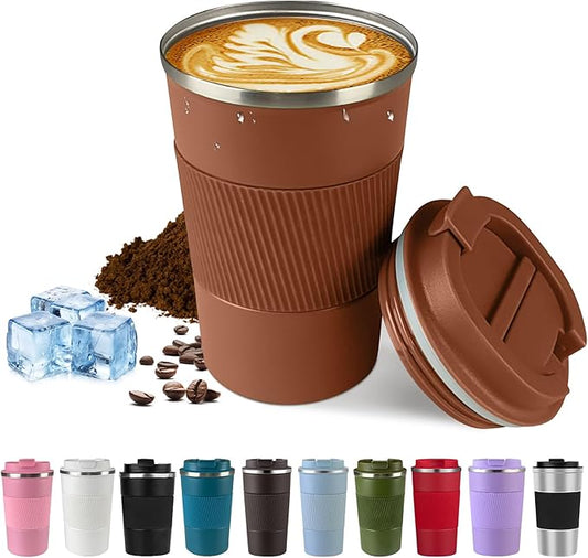 SPLMIFA Vacuum-Insulated Stainless Steel Travel Coffee Mug, Leak-Proof Reusable Coffee Cup with Lid-Keep Hot & Cold Drinks for Hours, Durable Insulated Tumbler for Men & Women(3rd-Light Coffee, 12OZ)