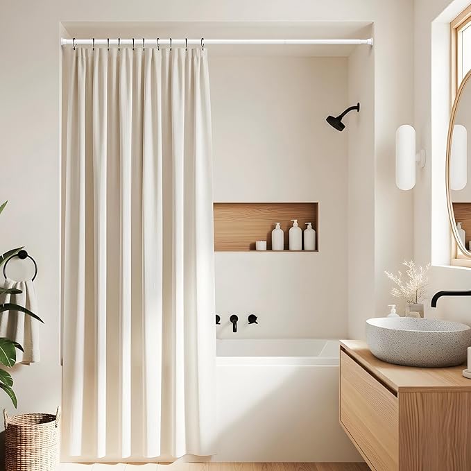 Tension Curtain Rod 32-76 Inch 7/8" Diameter Spring Loaded Curtain Rods No Drilling Adjustable Expandable Tension Shower Curtain Rods for Window Doorway Bathroom Kitchen Closet, White