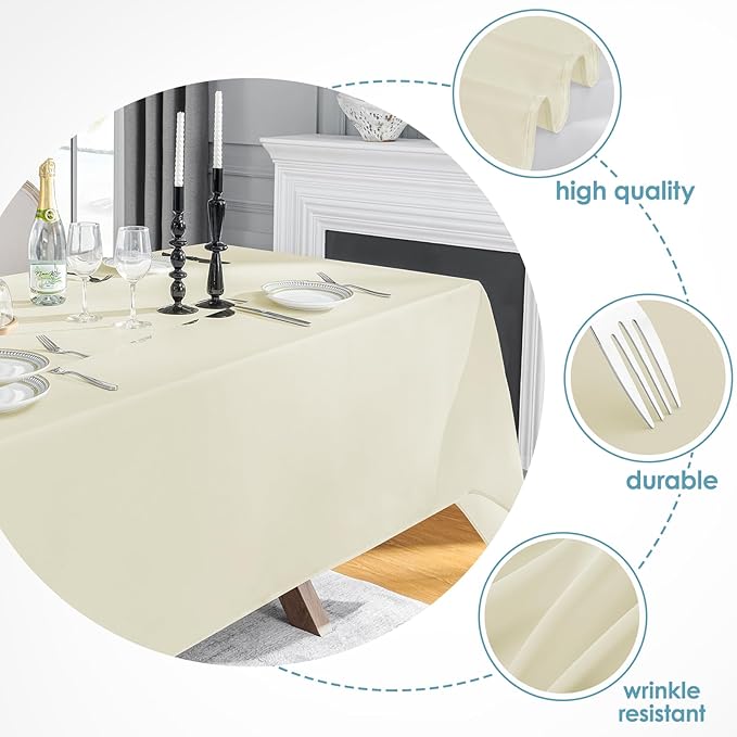 VidaFete 1 Pack Tablecloth 90 * 156inch Rectangle Table Cloth Polyester, Stain Wrinkle Resistant Polyester Dining Table Cover for Kitchen Dining Party Wedding Tabletop Buffet Decoration (Ivory)