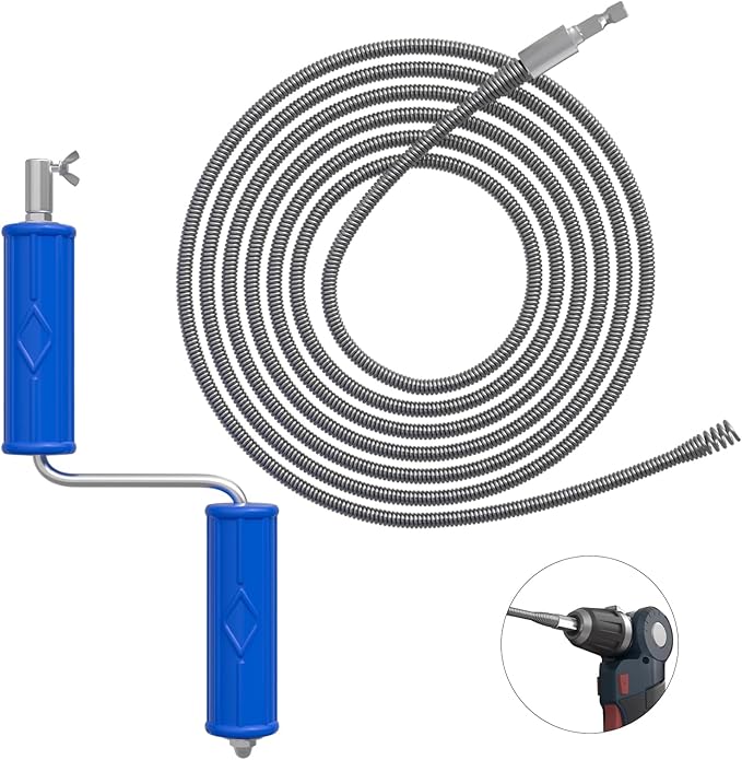 Drain Snake, Drain Auger with Drill Attachment, 16.4 Feet By 6MM Plumbing Snake Auto Feed Flexible Hair Drain Clog Remover for Kitchen, Bathrom and Shower Sink