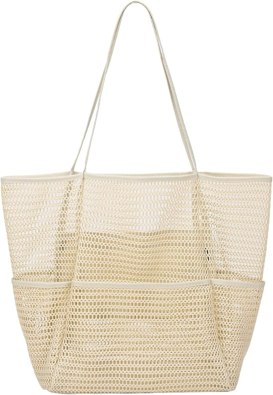 Tainehs Beach Mesh Tote Bag for Women, Large Travel & Pool Bag, Lightweight Vacation Cruise Tote (Inside Out – Flip to Use)