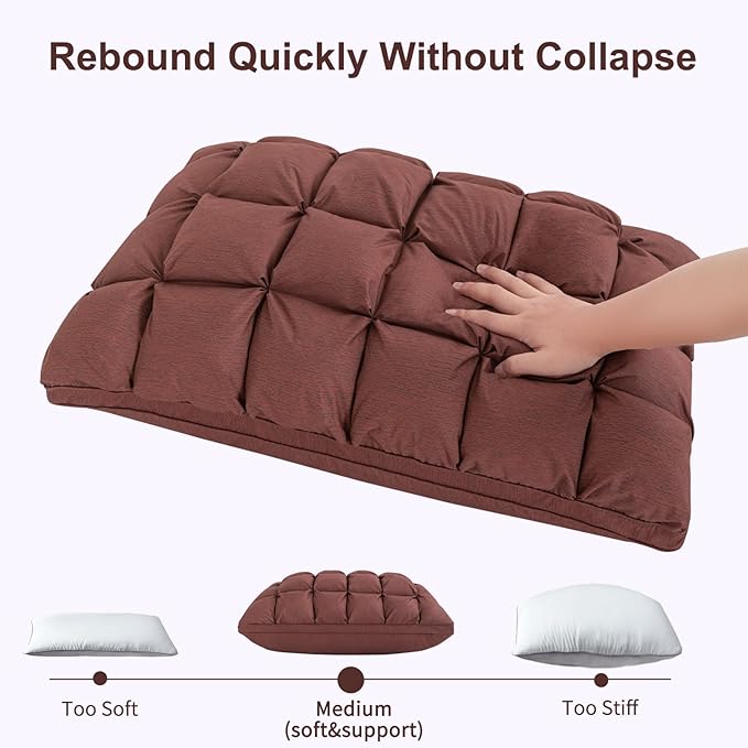 YOUR MOON Soft Pillows Quuen for Sleeping, Support Bed Pillows, Fluffy Down Alternative Pillow, Luxury Hotel Gel Standard Pillows for Side Sleeping (Brown)