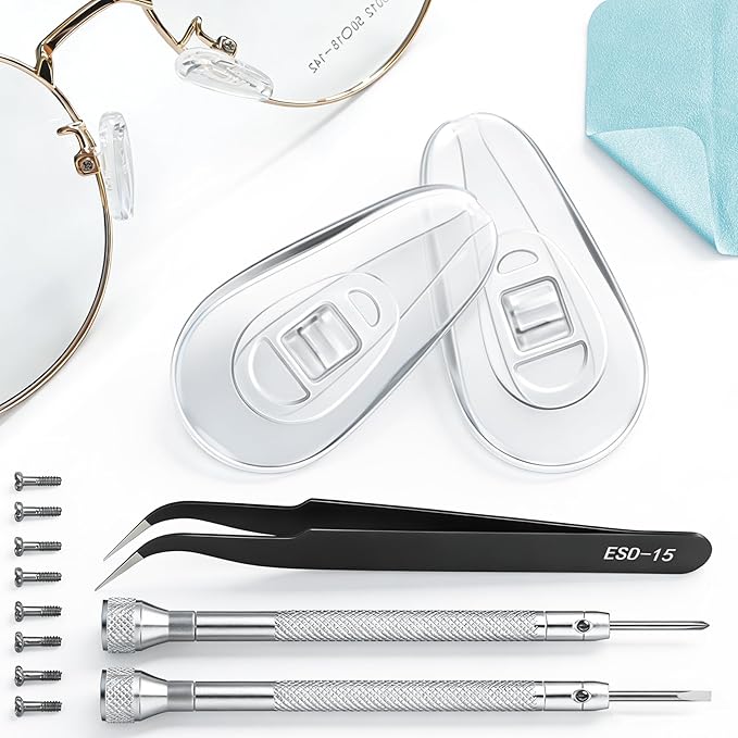 5-Pairs Silicone Eyeglass Nose Pads, Pressure-Reducing Air Chamber Design | Screw-in Style Glasses Nose Pads Replacement Kit, Anti-Slip & Easy Install, Fit for Most Eyeglasses & Sunglasses