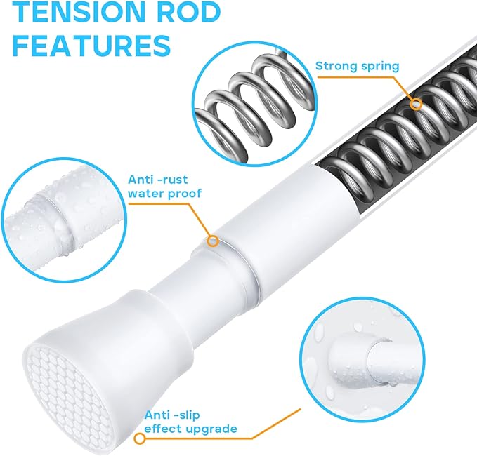 2 Pack Tension Curtain Rod 30 to 64 Inch White Curtain Rod Adjustable Expandable Spring Tension Curtain Rod No Drilling 7/8" Spring Loaded Curtain Rods for Windows Bedroom Closet Doorway Door