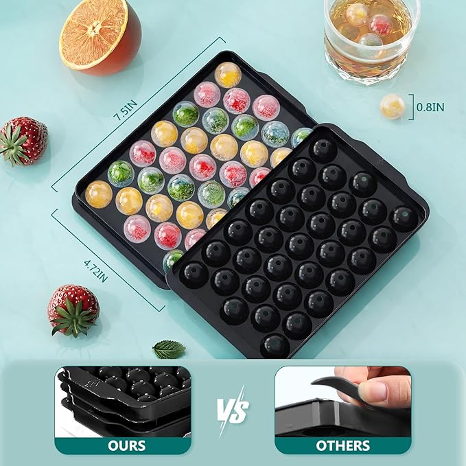 Ice Cube Tray with Lid and Bin, 3 Pack Ice Trays for Freezer, 99 Pcs Round Ice Cube Mold, Ice Maker Bucket with Scoop for Cocktail, Coffee, RV Accessories, Easy to Release (0.8 inch, Black)