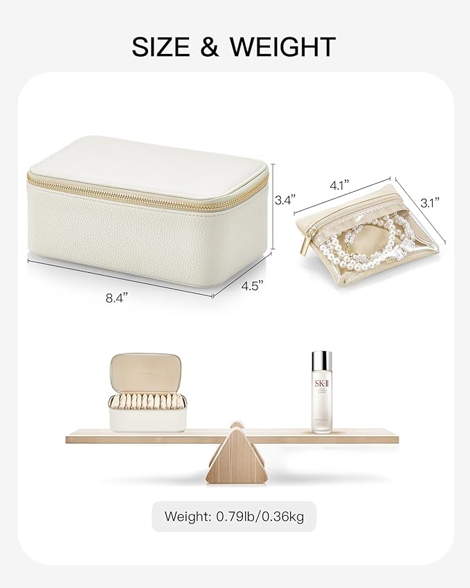 Vlando Travel Jewelry Case, Jewelry Box with 12 Velvet Jewelry Pouches, Jewelry Travel Organizer for Women and Girls, Jewelry Case, Necklace, Rings, Earrings Bags, Wedding Gifts (White)