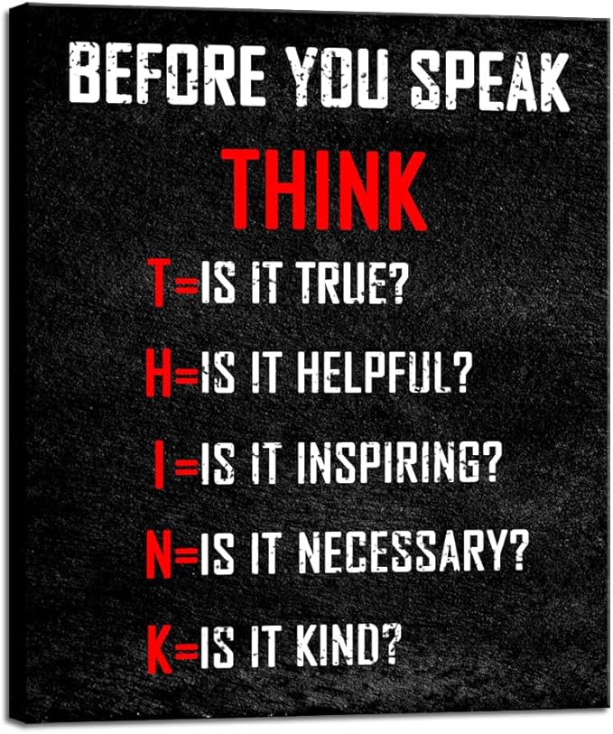 Pyradecor Large Motivational Think Before You Speak Classroom Positive Quotes Inspirational Poster Canvas Prints Wall Art for Office Living Room Home Decorations