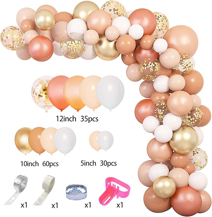 Ouddy Party Blush Balloons Arch Garland Kit, Different Sizes 12 10 5Inch Peach Rose Gold Pastel Orange Metallic Confetti Balloon for Bridal Baby Shower Wedding Birthday Party Decoration