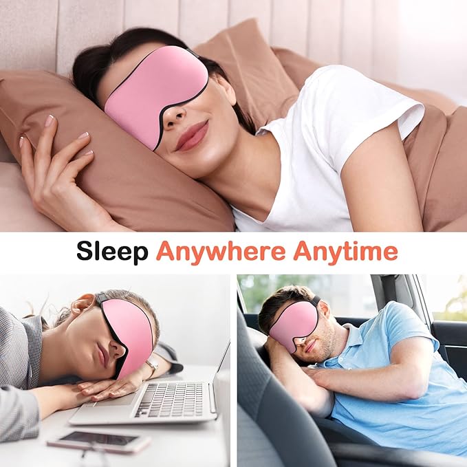 INNELO 3D Contoured Sleep Mask for Side Sleepers, 100% Light Blocking Sleeping Mask for Men & Women, Soft, No Pressure on Eyes, Airplane Blindfold for Travel, Night Eye Cover for Nap, Yoga, Pink