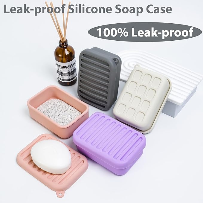 Portable Leakproof Travel Soap Case, Silicone Travel Soap Case, Compact Soap Holder with Drainage Layer, Travel Soap Holder for Camping, Gym, Outdoor (Coral-Red)