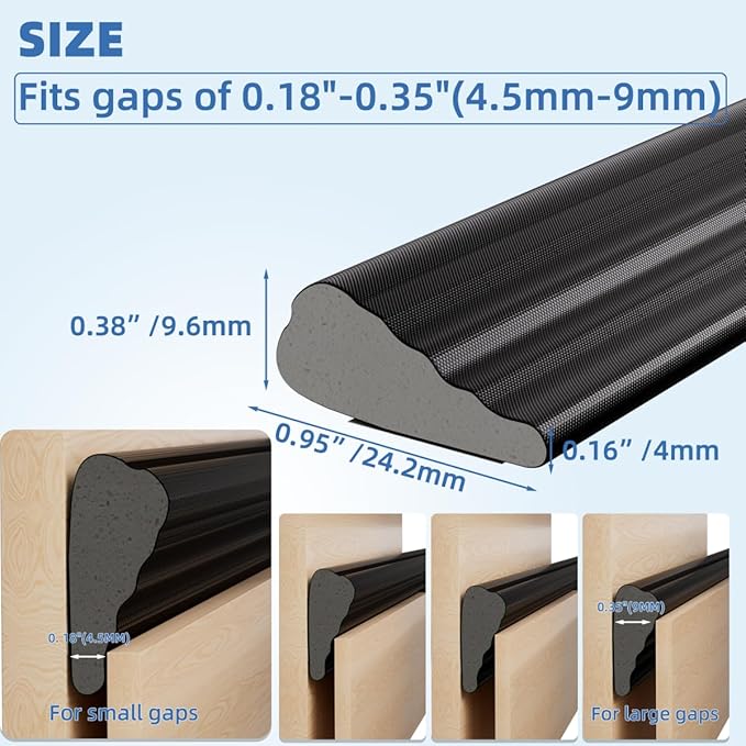 Wedge-Shape Window Weather Stripping Door Frame Seal Strip 118” Black,Upgrade Black Foam,Soundproofing,Draft Stopper,Winter Insulation,Noise Blocker, Gap Filler for Exterior Front Door Side