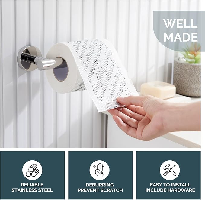 Toilet Paper Holder Polished Chrome, Angle Simple SUS304 Stainless Steel Bathroom Toilet Paper Roll Holder Wall Mount