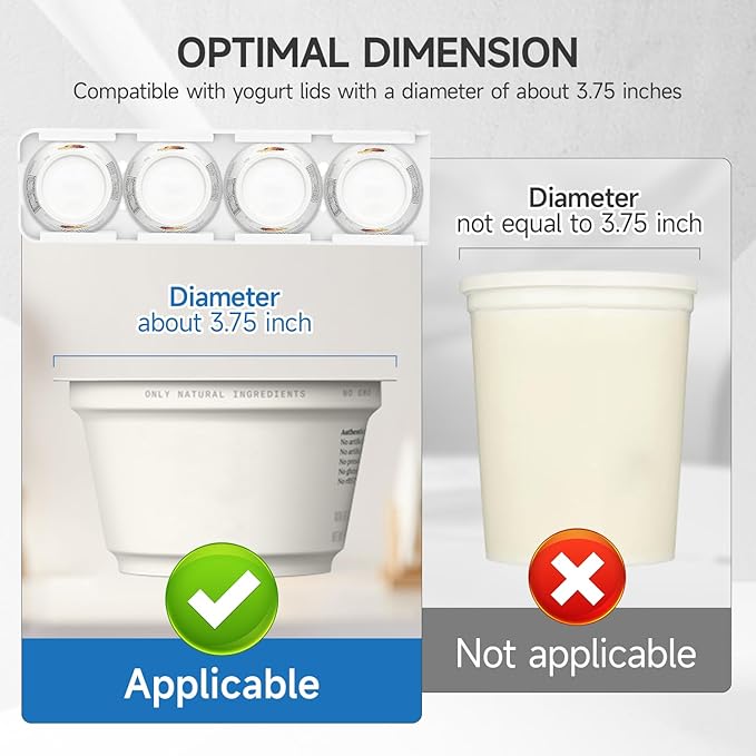 Sophico Yogurt Organizer for Fridge, 4 Capacity Yogurt Sliders for Refrigerator, Yogurt Holder with Adhesive Tapes for 3.75 Inch In Diameter Yogurt, Greek and Vegan Yogurt (White,2 Pack)