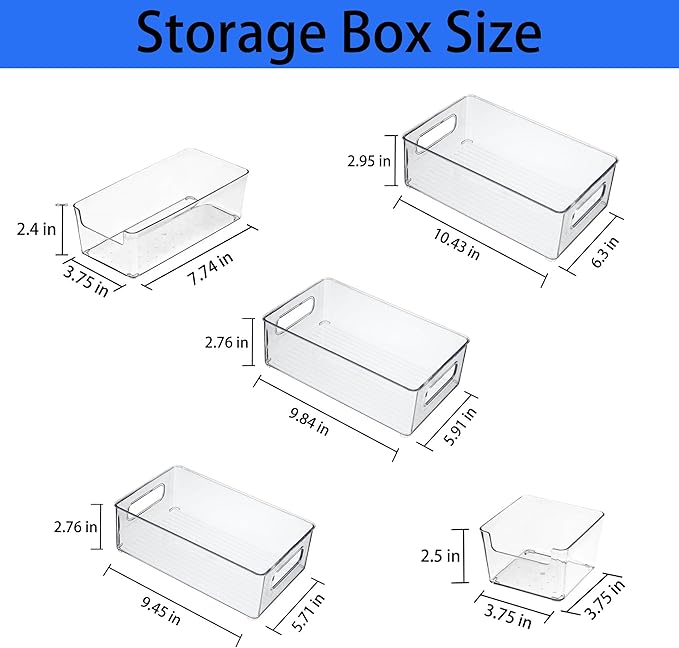 Refrigerator Organizer Bins 12 Pack Fridge Organizers with Handles Clear Freezer Storage Containers for Pantry, Cabinets, Shelves, Drawer – Plastic Kitchen Organizers