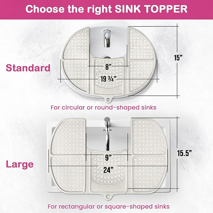 Sink Topper Bathroom Counter Cover & Storage Saver, Foldable Silicone Mat for Hot Tools, Hair Styling & Makeup, Beauty Brush Cleaning Mat, RV Camper Sink Cover & for Small Spaces (Large Black)