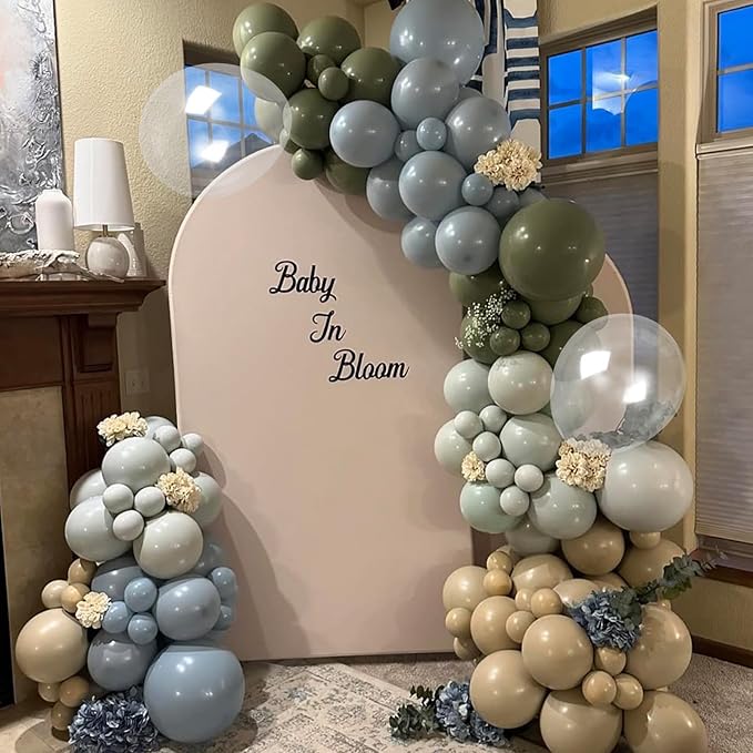 Dusty Blue Green Balloons Garland Arch Kit, 120Pcs Pastel Green Blue Beige Gold Balloons in 18/12/5 Inch Different Sizes for Boho Birthday Wedding Bridal Baby Shower