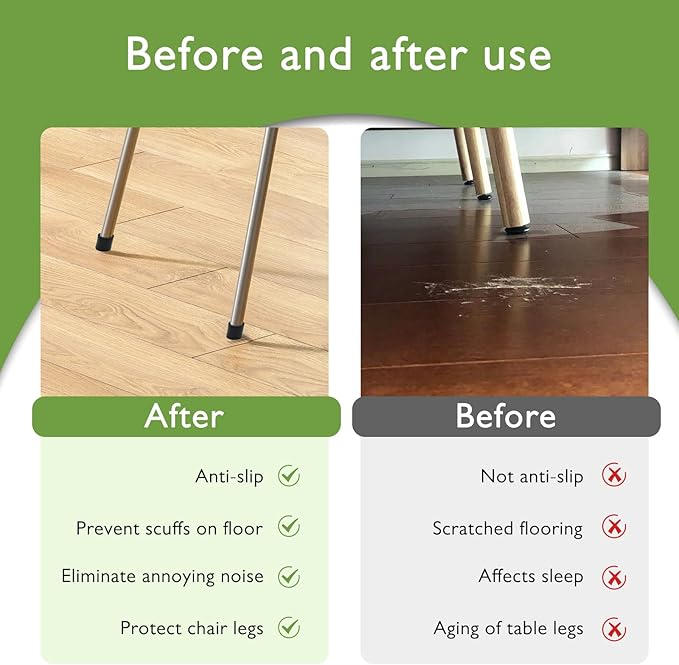 EASYEAH 1/2" (11.7mm) Silicone Chair Leg Floor Protectors, Rubber Chair Leg Caps, Non-Slip Furniture Pads Round Chair Feet Covers End Caps for Hardwood Floors, Patio & Table Foots, Black (20PCS)