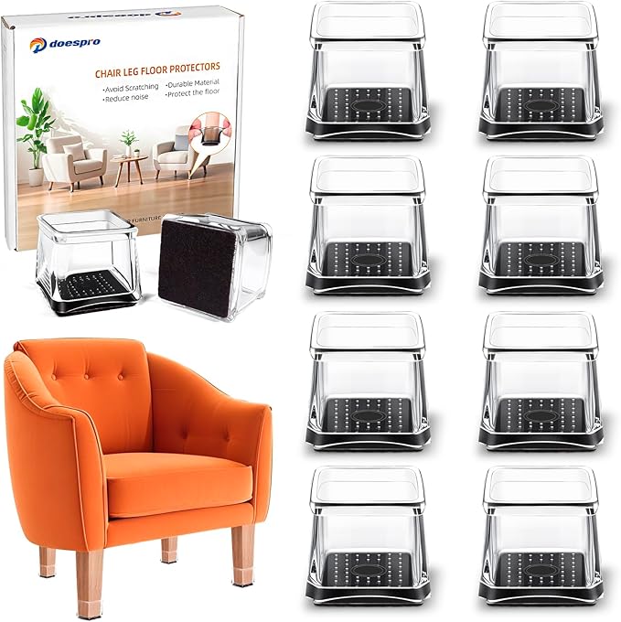 16-Pack Clear Square Chair Leg Floor Protectors for Hardwood Floors, Felt Furniture Pads, Silicone Chair Leg Covers to Protect Floors, Non-Slip, Reduce Noise, Anti-Scratch (XXL (Fits 1.58-1.89") Square)