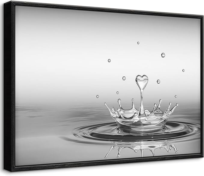 DCMVJHZV Framed Heart Drop Bathroom Wall Art Black and White Zen Bathroom Wall Art Yoga Meditation Picture Print Wall Decor Spa Room Bedroom Living Room Painting Wall Decorations(16"x24")