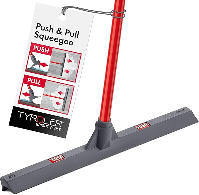 Tyroler Floor Squeegee for Concrete Floors, 17" Heavy Duty Squeegee for Floor, Squeegee Broom for Floors with 55" 4-Part Handle Perfect for Tiles, Marble, Garage, Deck, Patio, Bathroom, Shower