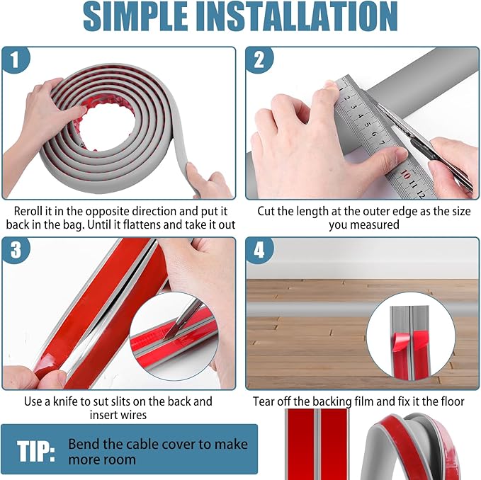 Floor Cord Covers for Wires 10FT Cable Hider Wire Cover Self Adhesive Cord Hider Floor for Offices, Homes, Workshops, Warehouses Cable Cavity 0.39" W x 0.27" H