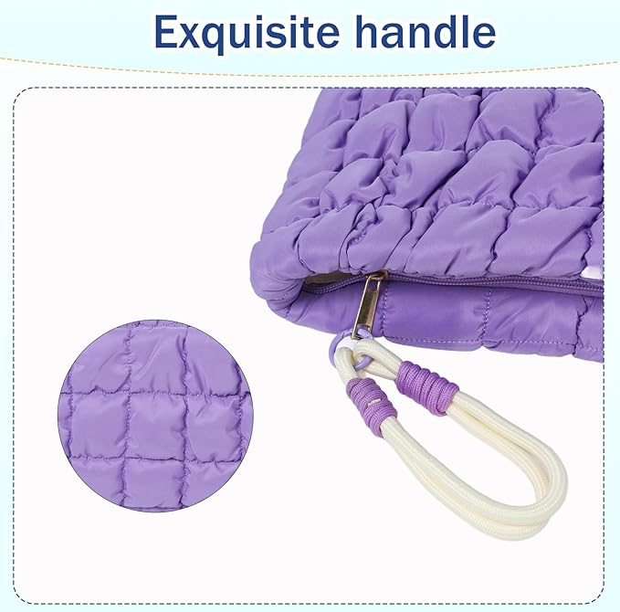 Puffy Quilted Makeup Bag Cosmetic Bag Equipped with a Detachable Handle Cute Zipper Pouch for Storage Clutch for Women(Purple)
