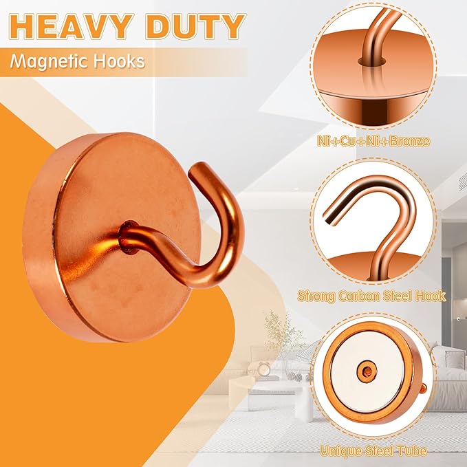 Neosmuk Magnetic Hooks, Cruise Ship Essentials, 100lb+ Heavy Duty Magnetic Hooks for Cruise Cabins, Refrigerator, Grill, Hanging, and Travel | Extra Strong Must-Haves Magnet Hook,Bronze, 5 Pack