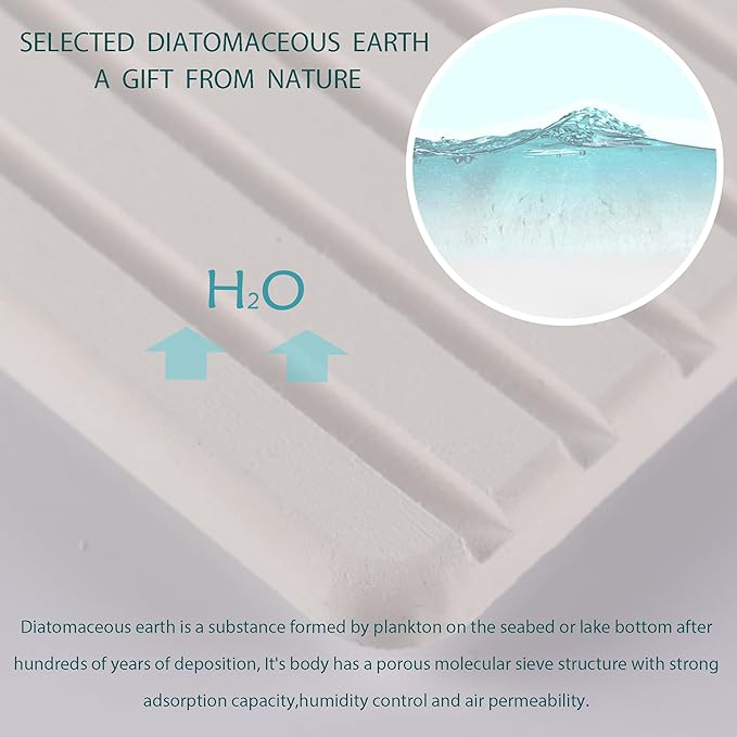 NiuYichee 2 PCS Water Absorbent Diatomite Coasters (12.2" x 4"), Grooved Design, Water Absorbing Stone Used for Hand Soaps & Plants & Toiletries in the Modern Home