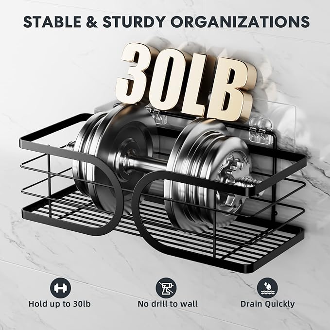 Shower Caddy 3 Pack Adhesive 304 Stainless Steel Shelves No Drill Durable Large Capacity Shower Rack Organizer Soap Holder Quick Dry Rustproof Bathroom Storage(Black)