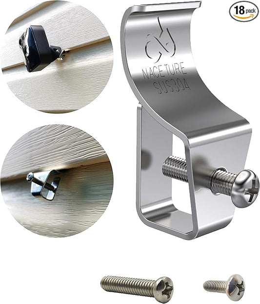 NACETURE Vinyl Siding Hooks - Vinyl Siding Clips for Hanging Outdoor Decorations for Patio for Mount Home Security Camera Porch Décor (18)