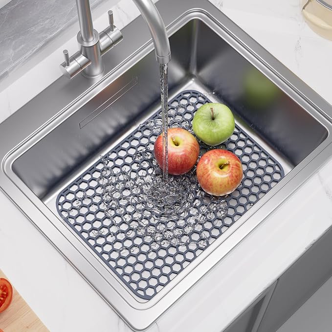 Silicone Sink Protector for Kitchen Sink - 18.3''x12.5'' Kitchen Grid Accessory, Non-slip Heat Resistant Grid Dry Mat for Bottom of Porcelain Stainless Steel, Dishwasher Safe
