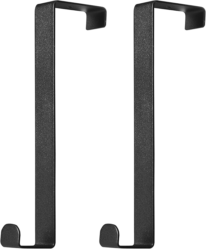 OUYIALY Over The Door Hooks, 2-Pack Heavy Duty Towel Rack Hanger for Bathroom, Bedroom, Dorm Room, Fixed Door Hooks for Hanging Robe, Coat, Towel, Organizer (Black)