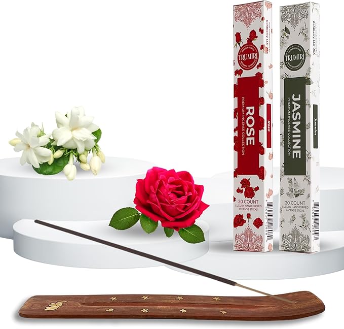 Trumiri Incense Sticks - Combo Pack of 40 Insence-Sticks - 20 Rose + 20 Jasmine - Insenses - Insents - Incents - Inscense - Incence - Incienso - All Natural Incense Sticks