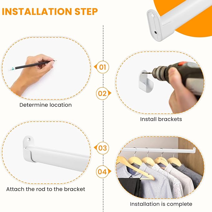 Oval Closet Rod for Hanging Clothes Adjustable Closet Rods 18 to 75 Inch Heavy Duty White Poles Bar Closet Rod Expandable for Wardrobes Laundry RV