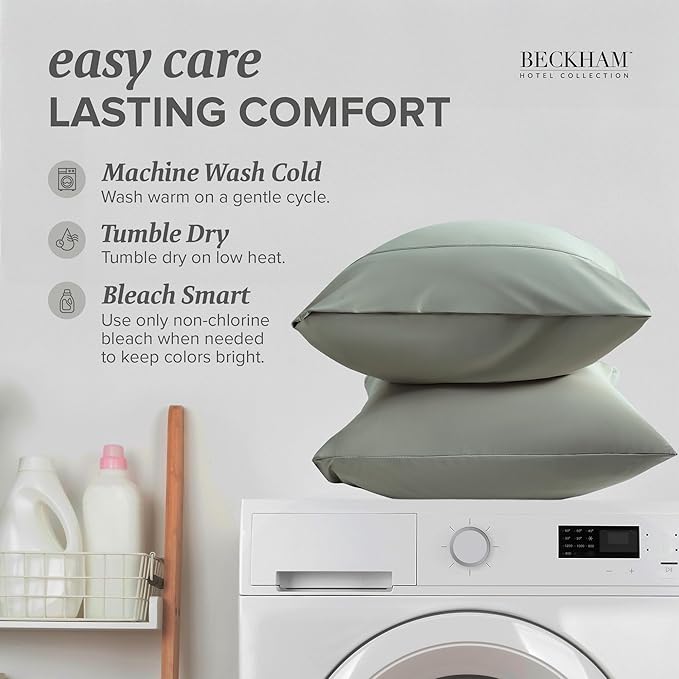 Beckham Hotel Collection Cooling Pillowcases for Hot Sleepers, Standard/Queen Size Set of 2, Cool Bedding, Envelop Closure, Silky Soft, Breathable, Moisture-Wicking, Gray