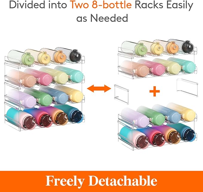 Lifewit Stackable Water Bottle Organizer for Cabinet, Plastic Bottle Holder Fits Bottles/Tumblers up to 3.8" Diameter for Pantry/Countertop, 4 Tier Holds 16 Bottles 41 x 20 x 34 cm/16 x 8 x 13.4"