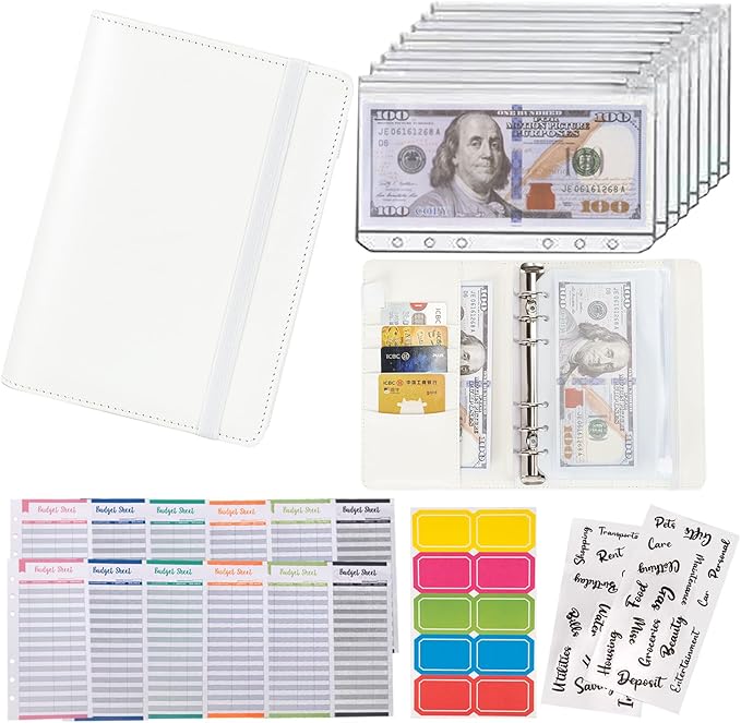 NICOOTHBudget Binder Cash Envelopes A6 Money Saving Binder with Zipper envelopes (A6white)