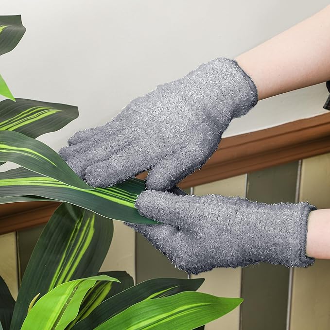 Patelai 3 Pairs Microfiber Plant Dusting Gloves Leaf Cleaning Gloves for Indoor Plants, Blinds, Furniture, House (Medium, Dark Blue, Gray, Khaki)