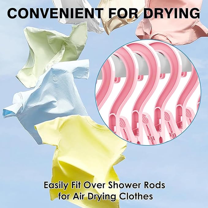 24pcs Laundry Hooks Clip Plastic Clothes Hangers Pins Super Strong Hanger Clips for Bathroom Travel Portable,Pink