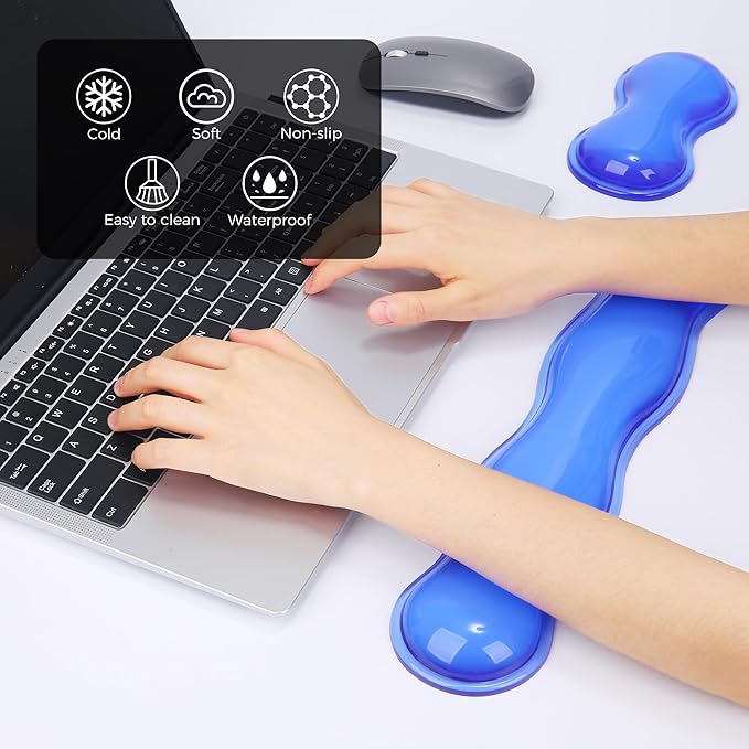 ABRONDA Gel Wrist Rest for Keyboard and Mouse, Keyboard Wrist Rest, Mouse Wrist Support, Pain Relief, Cool Touch, Non-Skid, Keyboard and Mouse Wrist Pad Set