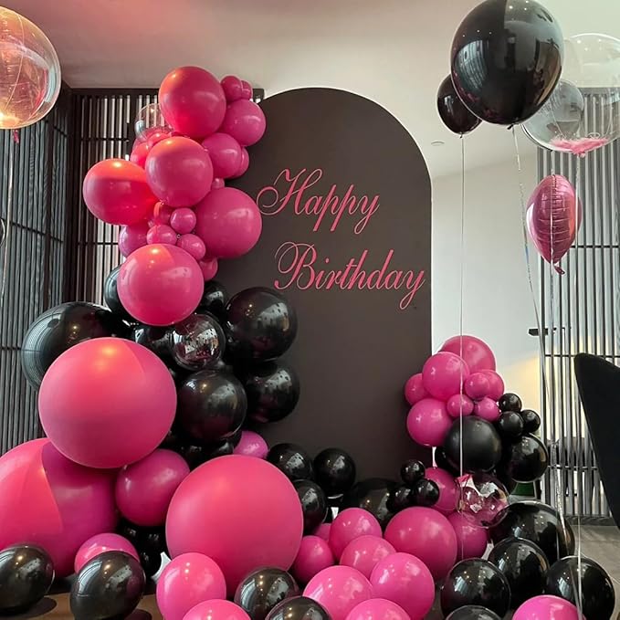 MEBAY Hot Pink Black Rose Gold Balloon Arch Garland Kit, 146 Pcs Rose Red Tender Pink Black Confetti Rose Gold Balloons for Graduation Birthday Party Baby Shower Wedding Decorations