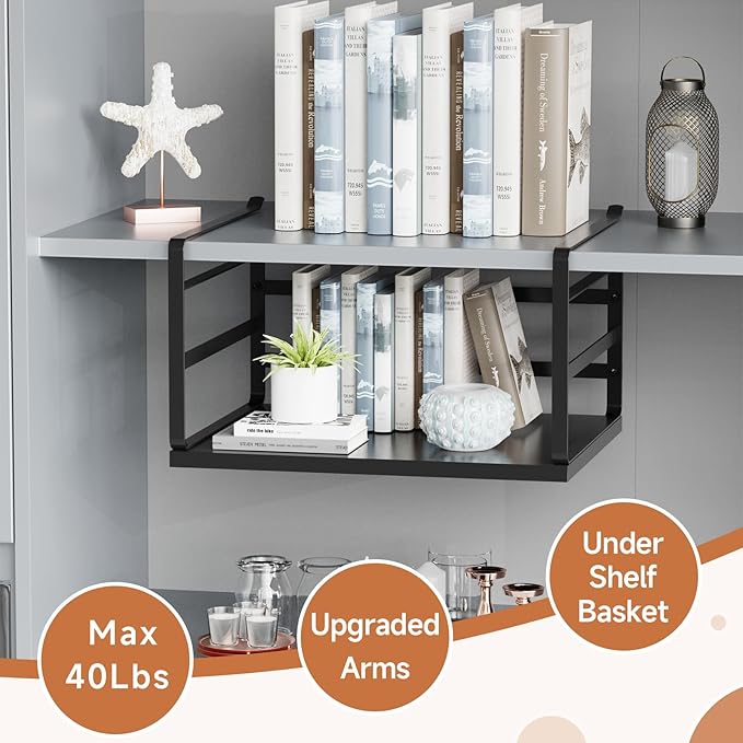 PEKGRIL 2 Pack Large Under Shelf Basket, Black Undershelf Storage Basket, Heavy Duty Slide-in Hanging Storage Basket, Metal Under Cabinet Organizer for Kitchen, Pantry, Desk, Bookshelf, Cabinet