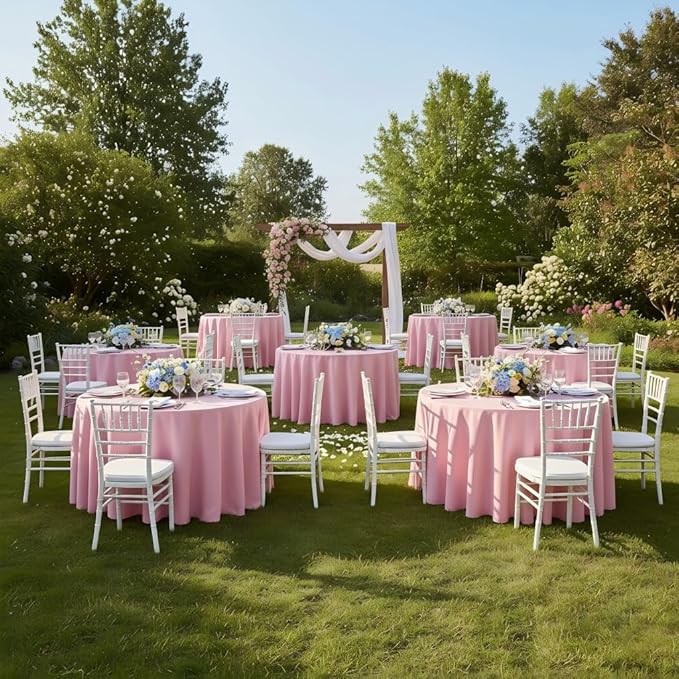 sancua Round Tablecloth 120 Inch Diameter, 8 Pack - Circle Polyester Fabric Table Cloth for Wedding Party Reception Banquet Birthday, Washable Formal Table Cover (Fit 48-96 Inch Tables), Pink