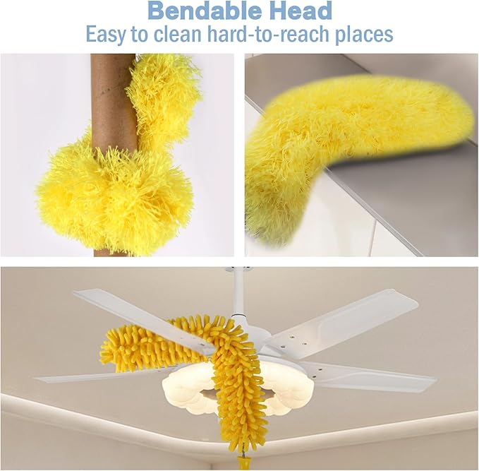 Dymoll Cobweb Duster with Extension Pole, 110" Microfiber Feather Duster Kit with Bendable Washable Heads, Spider Web Brush, Dusters for Cleaning Ceiling Fan, High Ceiling, Blinds, Furniture & Cars