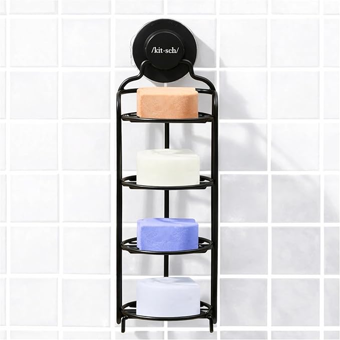Kitsch Shower Caddy Hanging with Suction Cup – Self-Draining Shampoo Bar Holder & Shower Shelves for Conditioner Bars & Soap – Rust Proof Bathroom Caddy, and Wall Mount or Free-Standing Organizer